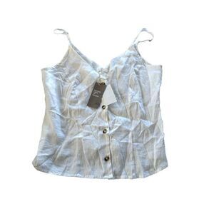 H&M Women's LG 100% White Linen Button Down Tank Lightweight Natural NWT